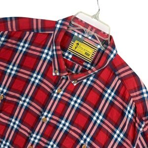 Barbour Steve McQueen Button Down Mens XXL Red Plaid Slim Fit Long Sleeve Shirt